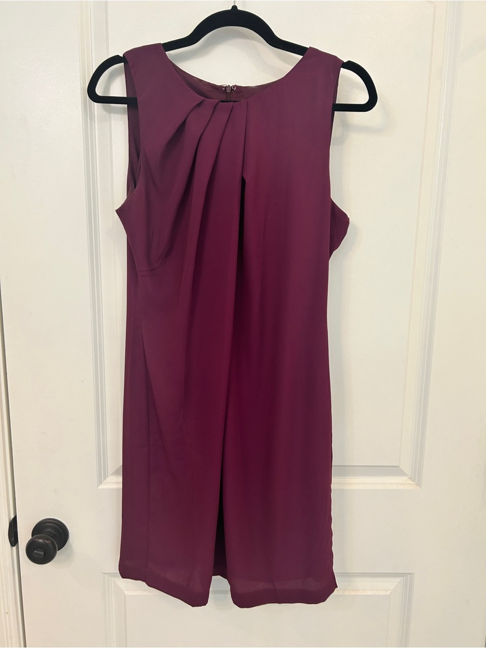 C. Luce Sleeveless Pleated Shift Dress in Plum